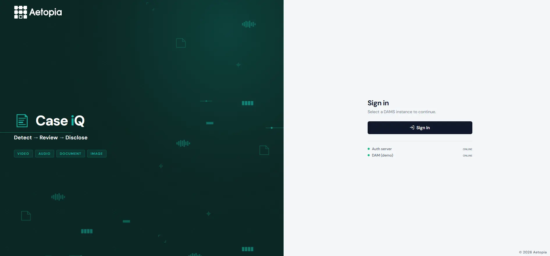 CaseIQ platform: Detect, Review, Disclose. The full evidence management workflow